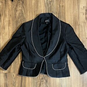 Adrianna Papell Black Blazer Jacket  Shawl Collar and Pearl Beading Trim Sz 8